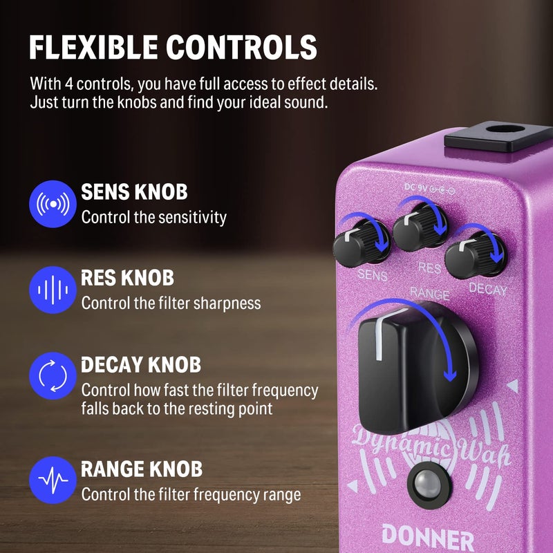 Donner Mini Auto Wah Pedal Dynamic Wah Guitar Effect Pedal Envelope Filter True Bypass - Image 3